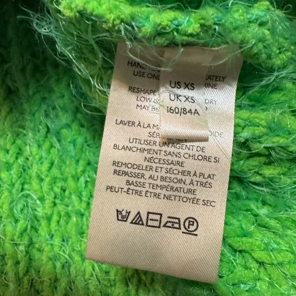 Free People Lime Green Mock Neck Fuzzy Knit Oversized Oasis Tunic Sweater XS FP - Picture 5 of 9